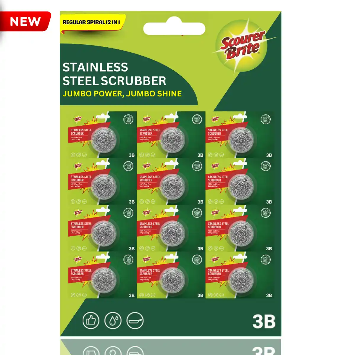 Scourer Brite Stainless Steel Family Regular Spiral 12 in 1 Packet New Package
