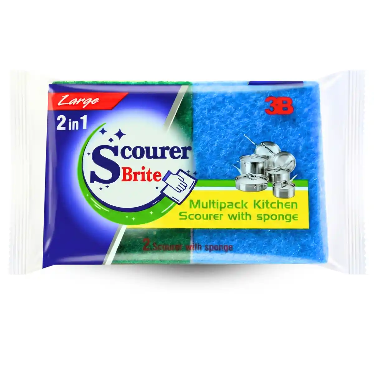 Scourer Brite Color Sponge Large 2in 1 Packet Front