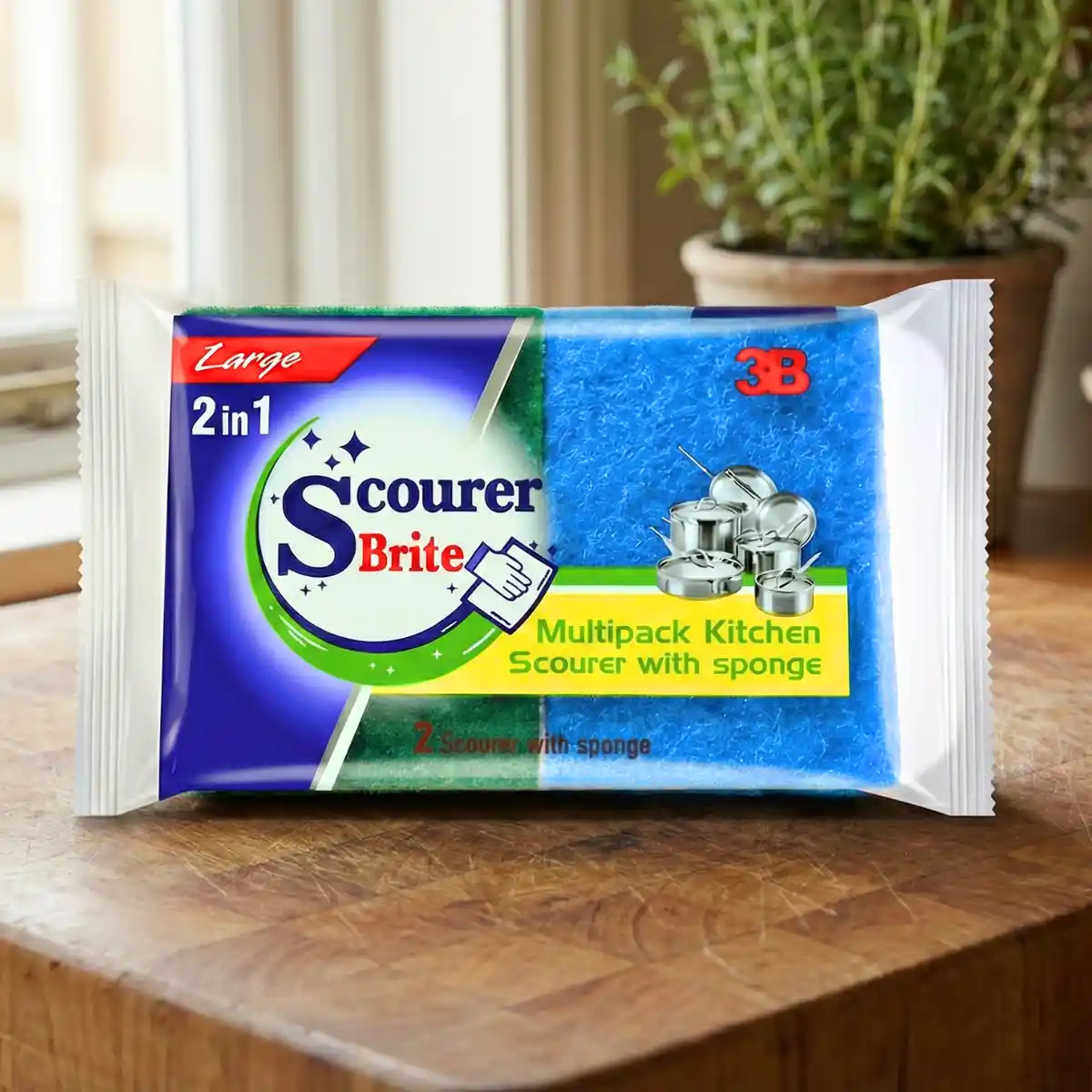 Scourer Brite Color Sponge Large 2in 1 Post