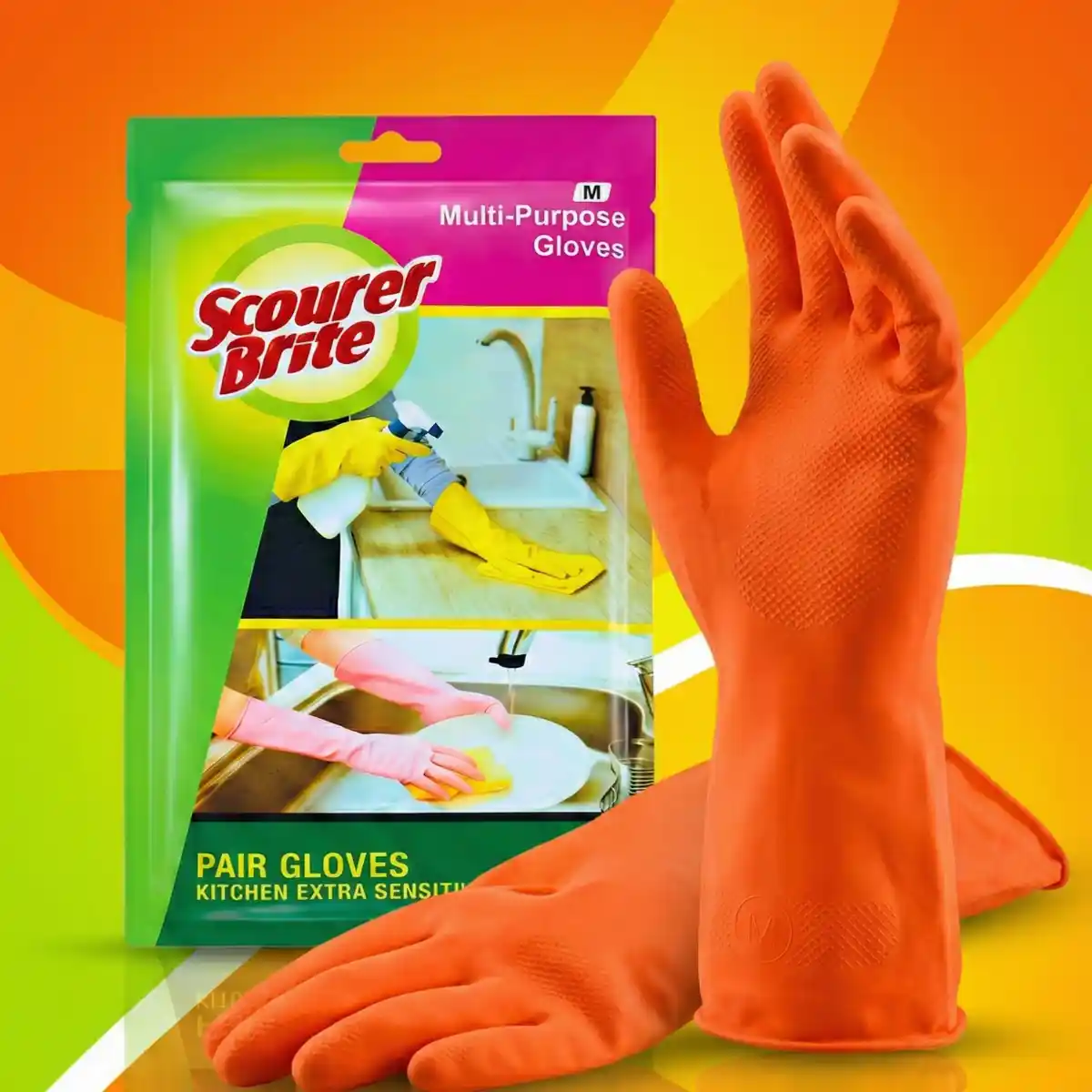 Scourer Brite Gloves Medium Product with Packet Design