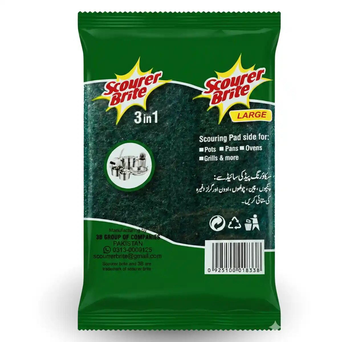 Scourer Brite Large Green Pad 3 in 1 Back