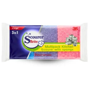 Scourer Brite Sponge Large 3 in 1 Packet Front