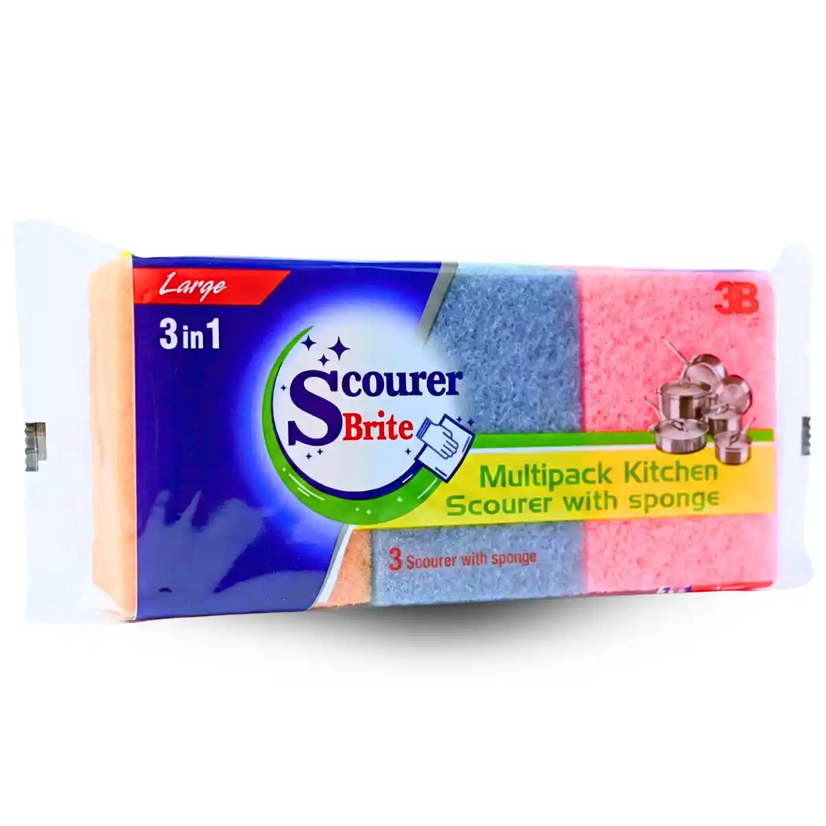 Scourer Brite Sponge Large 3 in 1 Packet Left Side