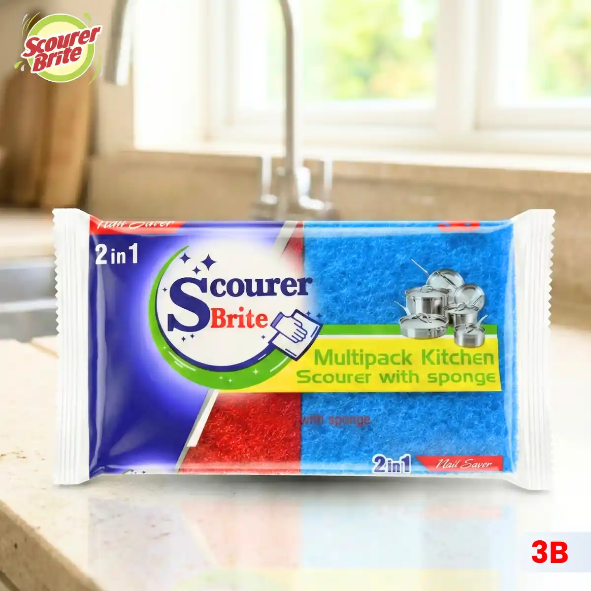 Scourer Brite color Nail Saver Large 2 in 1 Product on table